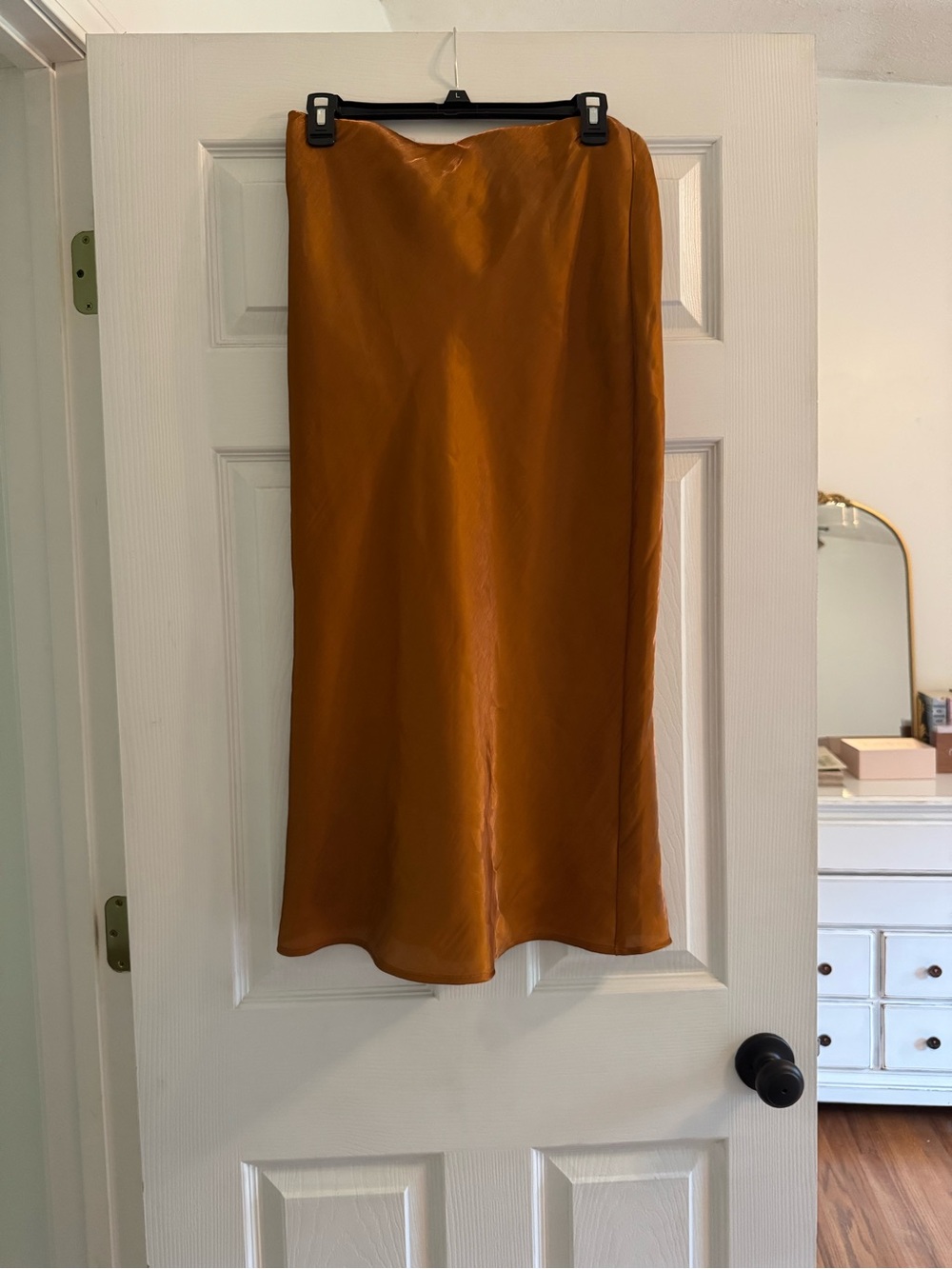Anthropologie Copper Satin Midi Slip Skirt